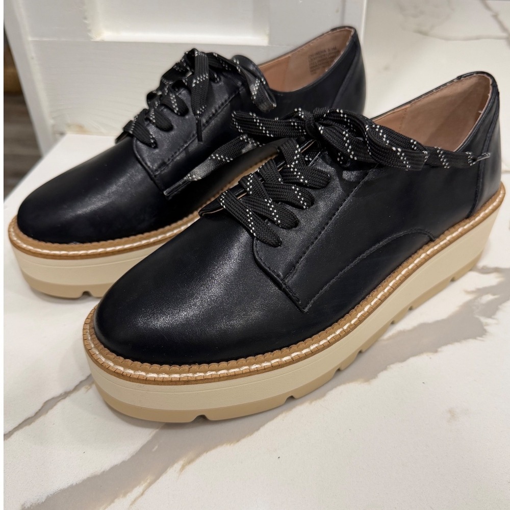 Chelsea & Violet Irena Black Leather Platform Oxfords Minimalist 8.5 NEW